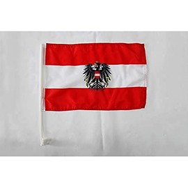 Austria with eagle Car Flag 18'' x 12'' - Austrian coat of arms Car flags 30 x 45cm - Banner 18x12 INCHES PLASTIC STICK - AZ FLAG