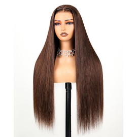 Arabella Chocolate Brown Glueless 5x6 Lace Closure Colored Brown Wig Human Hair Pre Plucked Pre Bleached Pre Cut Real HD Lace Front Glueless Wig(20 Inch,Straight)