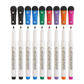 Mag-Fancy Magnetic Dry Erase Marker Set - Fine Tip 1mm Erasable Whiteboard Markers, Build-in Eraser, Safe Inks, Low Odor 9 Pack Includes 2 Black2 Blue Green Red Purple Orange Magenta
