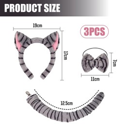 UBSIUH 1 Headband, 1 Bow Tie And 1 Tail, Tabby Cat Costume, Role-Playing Costume, Stage Performance Costume Accessories.