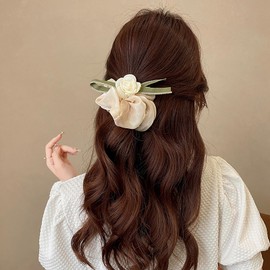 4Pcs Hair Scrunchies Rose Flower Hair Bows Elegant Elastic Hair Ropes Ponytail Holders for Women Girls Hair Accessories