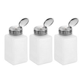 HARFINGTON 3pcs Solvent Alcohol Dispenser 180ml(6.1oz) Nail Polish Remover Push Down Liquid Dispenser Pump Bottle with Stainless Steel Press Head for Acetone Cleanser Polish Remover, White