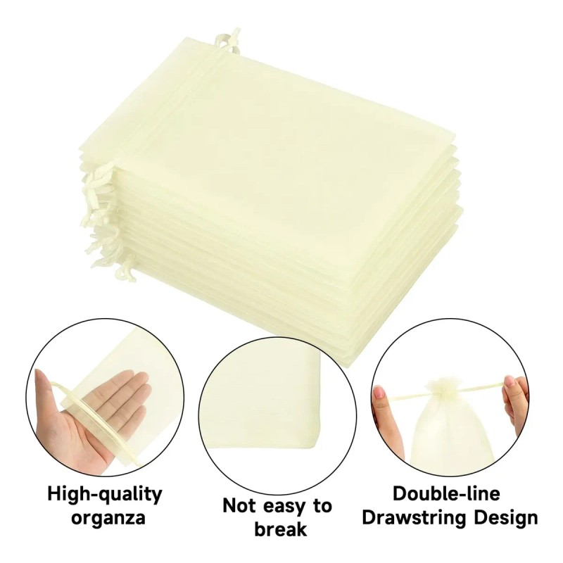 100pcs Beige Bolsas Lote De Bolsa Regalo De Organza 10*15cm