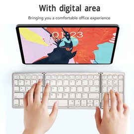 Teclado Bluetooth Plegable, Teclado Inalámbrico Multidispositivo Portátil de Bolsillo, Teclado de Teclas de Interruptor de Tijera de Plegado Triple, para IOS, para Android, para (Blanco plateado)