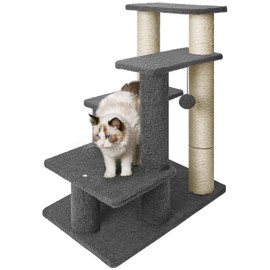 4-Step Pet Steps for Cats/Dogs, Cat Stairs with Sisal Scratching Post, Cat Steps for Older Cats, Pet Stairs for High Bed and Couch, Cat Ladder for Indoor Cats
