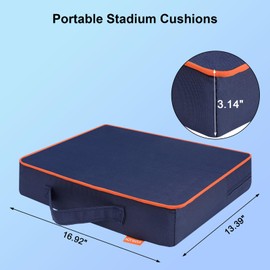 HOYWOUL Portable Stadium Seat Cushions, 3.14" Thick Bleacher Seats Cushion with Zipper Design & Anti-Slip Bottom, Outdoor Seats Cushion for Sports Events, Office Chairs, Beaches, Navy Blue-2PCS