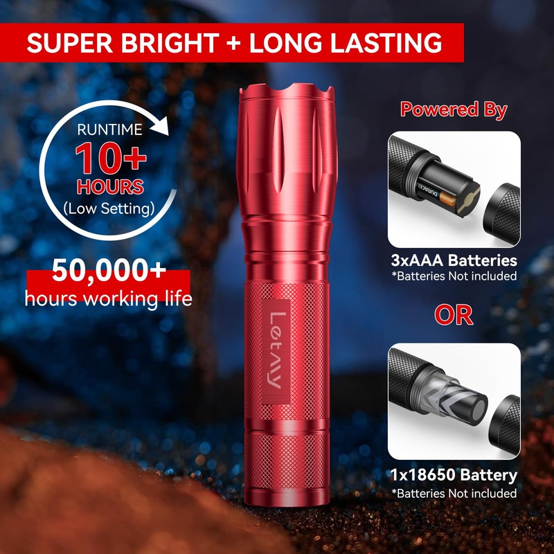 LETMY Tactical Flashlight - 2 Pack Bright Military Grade Flashlights
