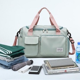 Multifunctional Minimalist New Trendy Multi-pockets Travel Bag, Dry and Wet Separation Swimming Training Sports Gym Bag, Hand-held Zipper Large Capacity Shoulder Travel Bag for Men and Women - Color: Gray