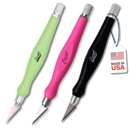 Excel Blades Fit Grip Knife - Made in the USA - Light Duty Cutting Tool For Precision Cutting & Trimming - 3 Pack, Assorted Colors