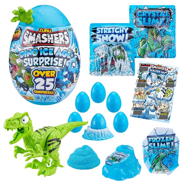 Smashers Dino Ice Age Surprise Egg (with Over 25 Surprises!) by ZURU - Raptor, Blue