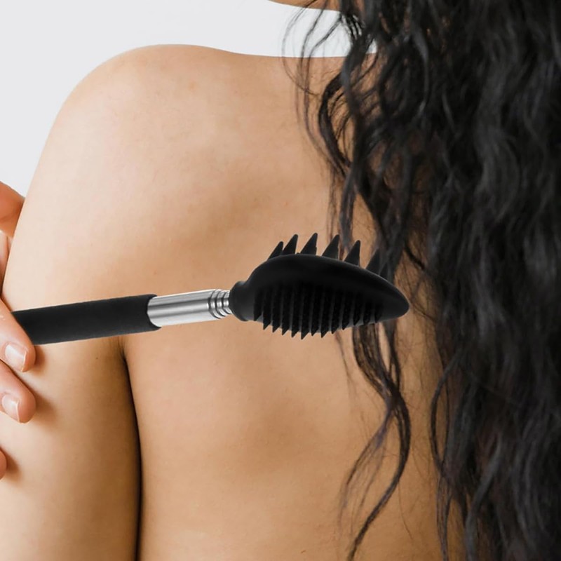 [LUYING] 孫の手 携帯に便利 小型 伸縮自在 ステンレス製ソフトシリカゲルヘッド 伸びる孫の手 最長65cm 両面タイプ 背中のかゆみを解消する