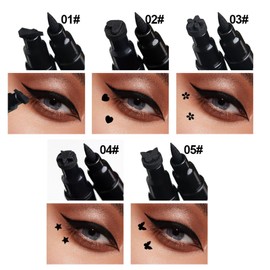 5Pcs Double-headed Liquid Eyeliner Stamp Pencil Set, Winged Eyeliner Stamp Pen Long-lasting Black Tattoo Eye-liner delineador de ojos,(Heart/Flower/Star/Butterfly/Cone) Shape Eye Liner Stamp for Women