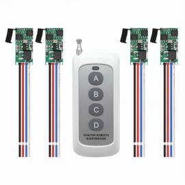 GUIRUIMOON 4 Channel Wireless Remote Switch, Mini Wireless Switch 5V/12V/24V 3A Relay, Wireless Lights Switchs, 164 Feet Long Distance, for LED Lights, Small Motors.（4 Way）
