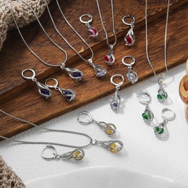 IFKM Silver Plated Jewelry Sets For Women Rhinestone Crystal CZ Choker Necklace Teardrop Dangle Earrings Set For Bridal Bridesmaid Accessories Wedding Prom Anniversary Birthday Gifts (purple)