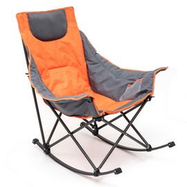 SUNNYFEEL Oversized Rocking Camping Chair, Fully Padded Patio Chair with Side Pocket, High Back Portable Lawn Recliner with Headrest, Outdoor Camp Rocker Chairs for Adults Heavy Duty 500 LBS
