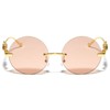 Dweebzilla Jaguar Rimless Round Metal Frame Luxury Sunglasses (Gold Frame,