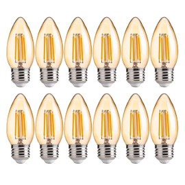 FLSNT 40W Equivalent LED Chandelier Light Bulbs, Dimmable Amber LED B11 E26 Candelabra Base Bulbs, 2200K Warm White, 330LM, 12 Pack