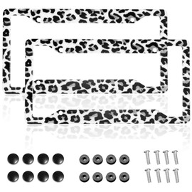 Leopard Print License Plate Frame for Women Black Gray Cheetah License Plate Frames Holder with Screws Aluminium Funny Car Accessories Decoration 12.3" x 6.3" Standard Vehicles 2 PCS