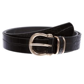 beltiscool Stunning Croco Print Leather Belt with Triple Holder & Equestrian Buckle, Black | l: fits pants size 34-36"