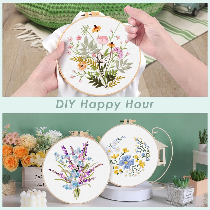 ERKOON Embroidery Kit for Beginners, 5 Sets Flower Cross Stitch