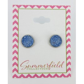 Summerfield Collection Stainless Steel Glacier Blue Faux Druzy Stone Stud Earrings (10mm)
