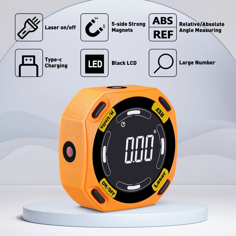 Digital Protractor, 5-Side Protractor, Digital Magnetic with Laser Levelling Tool,