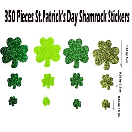 FANOST 350 Pieces St.Patrick's Day Foam Stickers, Glitter Shamrock Stickers, Green Shamrock Stickers, 3 Different Size Lucky Shamrock Stickers, Irish St.Patrick's Day Party Decoration Supplies