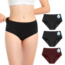 VOXSHE Incontinence Underwear for Women Washable Womens Leak Proof Panties for Bladder Leak 100ml High Absorbency Reusable Incontinence Protective Briefs 3pk-L (2 Black/1 Red)
