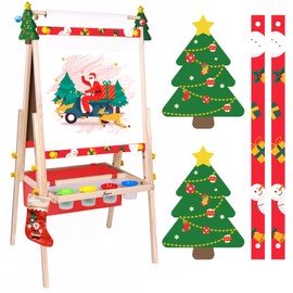 Joyooss Art Easel for Kids Easel for Toddlers, Adjustable Standing Wooden Toddler Easels Kids Board Whiteboard & Chalk Board Dry Erase Board, Art Easel for Kids Age 4-8 9-12 Drawing Easels Christmas