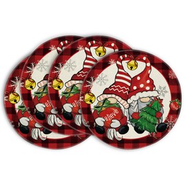 Artoid Mode Red Buffalo Plaid Gnome Believe Xmas Balls Merry Christmas Round Placemats Set of 4, 14 Inch Winter Round Table Mats for Dining Decoration