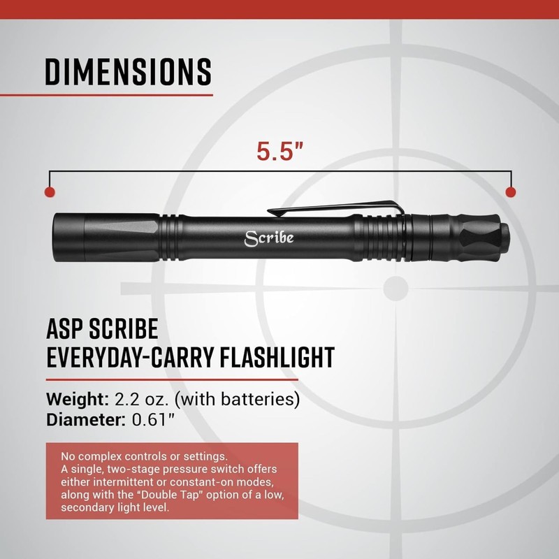 ASP Scribe, Pen-Style Pocket LED Flashlight, 330 Lumens, Bright Cree