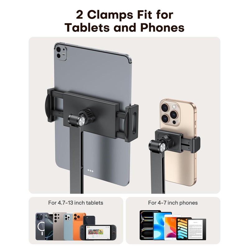 GH03 Tablet Holder with 2 ABS Clamps, Aluminum Long Arm