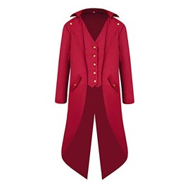 Men's Steampunk Vintage Tailcoat Victorian Medieval Jacket Showman Costume Red