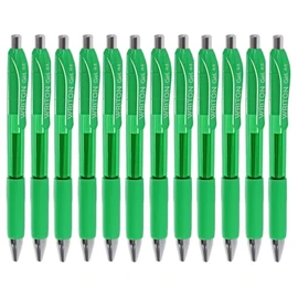 Writon Retractable & Refillable Gel Pens, Comfort Grip, 0.5mm Fine Point, Green Ink, 12 Pack