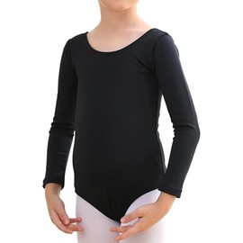 The Fancy Dress® Girls Cotton Stretch Leotards Kids School PE Ballet Dance Gymnastics Full Sleeves Bodysuit (Black, 11-12 Years)