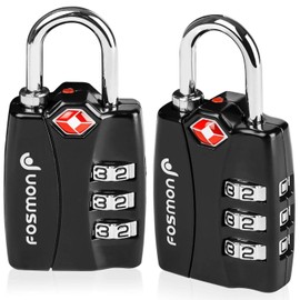 Fosmon TSA Lock, 3 Digit Combination Lock, Padlock, Key, International Travel, Luggage Suitcase, Zipper Bag, Handbag, School, Locker, Warehouse, Gate, Bicycle Anti-Theft (Black) (Set of 1) (2 Pack)