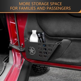 JAKISIMA for Front Door Storage 2012-2018 Jeep Wrangler JK JKU Unlimited 4 Door Insert Storage Expansion Interior Accessories 2 Pack Black Metal with Star (Front Door Storage)