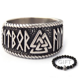 ENXICO Valknut Symbol Ring with Rune Letters 316L Stainless Steel Norse Scandinavian Viking Jewelry (13)