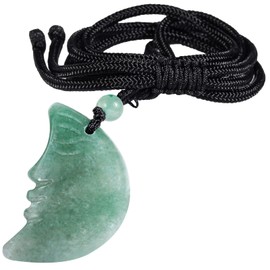 mookaitedecor Natural Green Aventurine Smiling Moon Face Pendant Necklace for Women Men, Semi Precious Stone Green Crescent Moon Necklace Reiki Chakra Good Luck Healing Crystal Moon Jewellery Gift