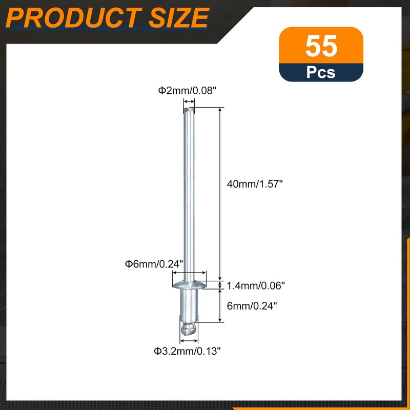 sourcing map 55Pcs 1/8"x1/4" Round Head Blind Rivets, Zinc-Plated Carbon