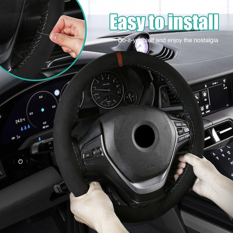 Dickno Car Steering Wheel Cover, Anti-Slip Auto Stitch on Wrap