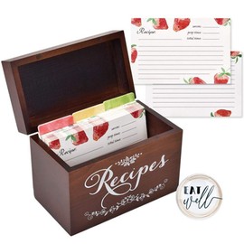 Vintage Wood Recipe Box with Cards and Dividers 4x6 Recipe Holder Card Kithen Strawberry Orange Olive theme