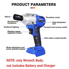AUTOFU Brushless Impact Wrench 1/2 Inch 420Nm Cordless Wrench Body, not includes Battery and Charger