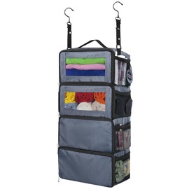 MIAOJIE Hanging Travel Organizer, Carry on Luggage Suitcase Organizer, Travel Essentials Portable Travel Shelves Packing Cube for Travel Cruise Small, Gray