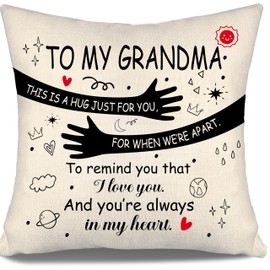 Hug Throw Pillow Cover for Grandma Going-Away Gift-This is A Hug Just for You for When We're Apart to Remind You That I Love You and You're Always in My Heart Grandma Birthday