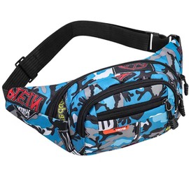 ZHjuju Bum Bag,Camo Waist Bag Waterproof Fanny Pack Fabric Nylon Money Belt Casual Waist Bag for Running Dog Walking Cycling Hiking Outdoor Travel,Blue