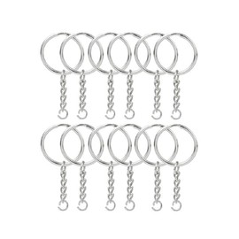 100PCS Silver Metal 25mm/1" Outer Diameter Split Key Ring with 4 link Chain and A Separate Jump Ring Key Chain Ring Attachments Key Chain Accessories for DIY Gifts Toys Crafts Keys Organization