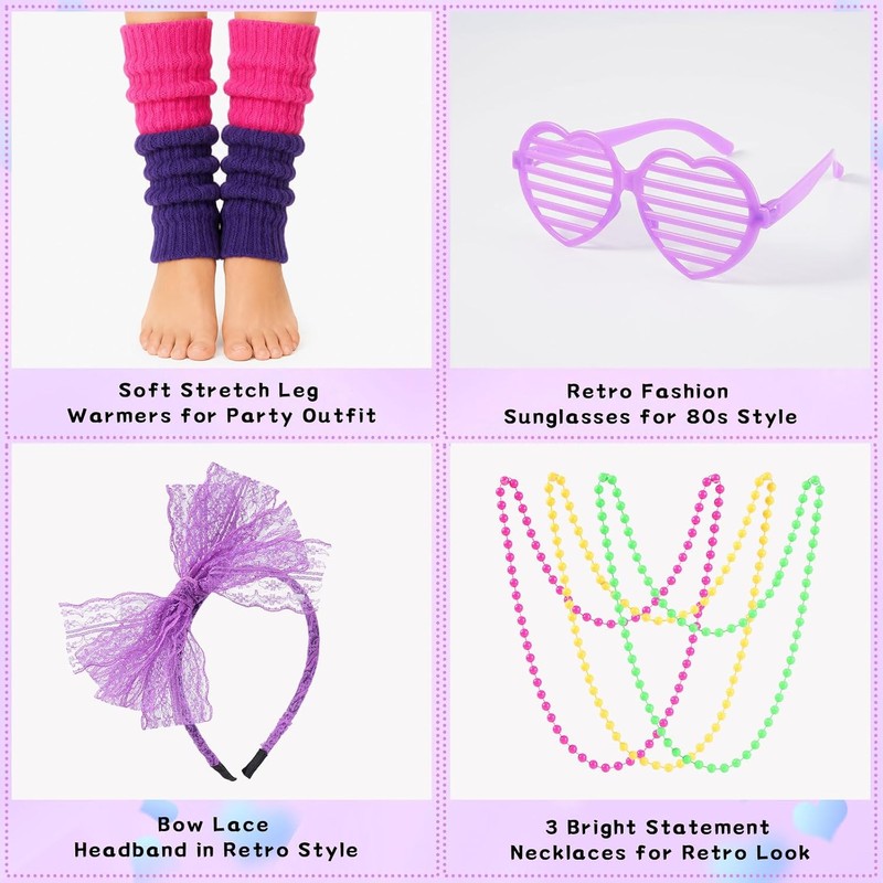 Accesorios de neón 80s para mujer – Guantes de red,