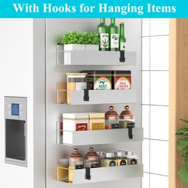 HuggieGems 4 Pack Magnetic Spice Storage Rack Organizer for Refrigerator and Oven, Silver Fridge Organizers and Storage