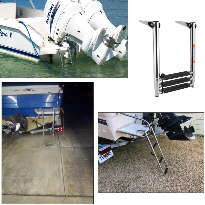 Amarine Made 3 Step Stainless Steel Telescoping Marine Boat Ladder